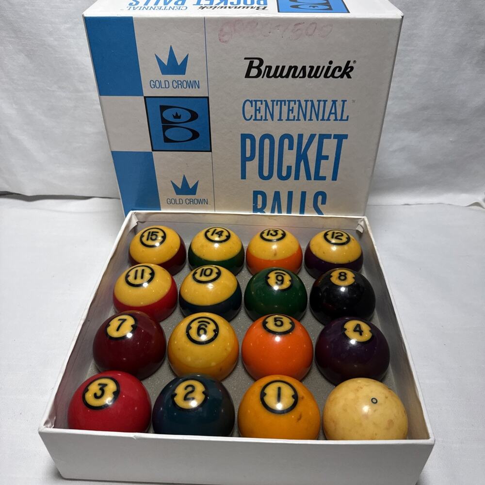 VINTAGE BRUNSWICK GOLD CROWN CENTENNIAL POCKET BALLS SET BILLIARDS POOL